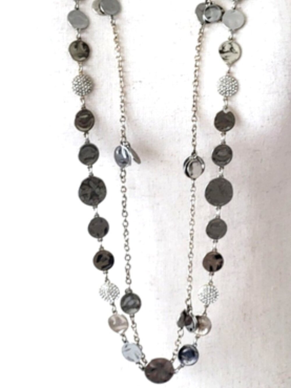 White House Black Market Long Coin Dangle Rhinestone Pave' Station Necklace 40"